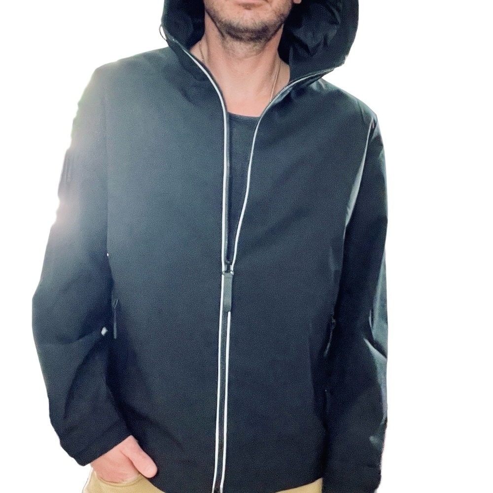 Michael Kors Mens Black Wind And Water Resistant Hooded Jacket Size Small